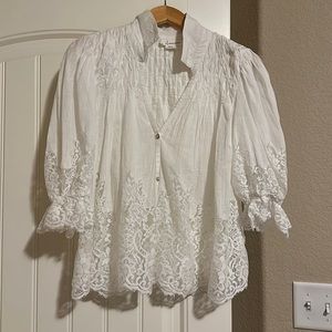 Anthropologie white linen blouse - size medium